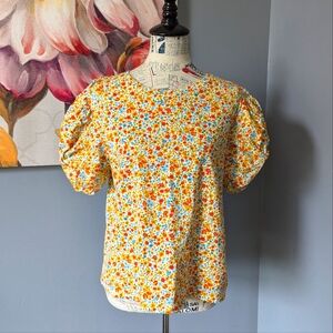 Zara Floral Short Sleeve Top - Yellow and Orange